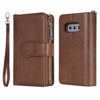 Galaxy S10e Wallet Case, Dteck Pure Color PU Leather Case, Zipper Wallet Case, Detachable Magnetic Back Phone Cover & Card Slots & Hand Strap For Samsung Galaxy S10e 5.8 inch, Brown