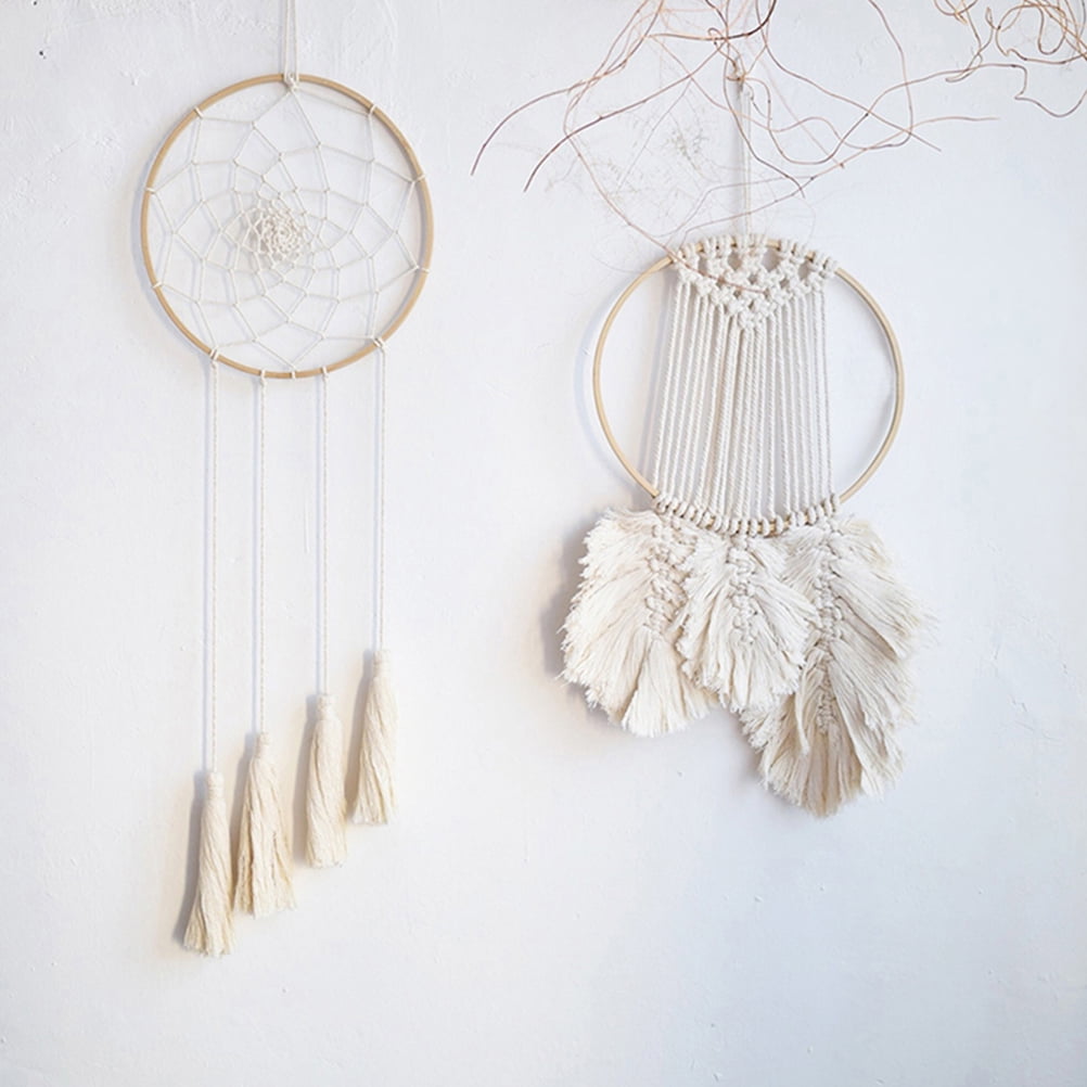 OULII Beige Dream Catcher Circle Wooden Hoops Ideal for Holiday and Party Decor