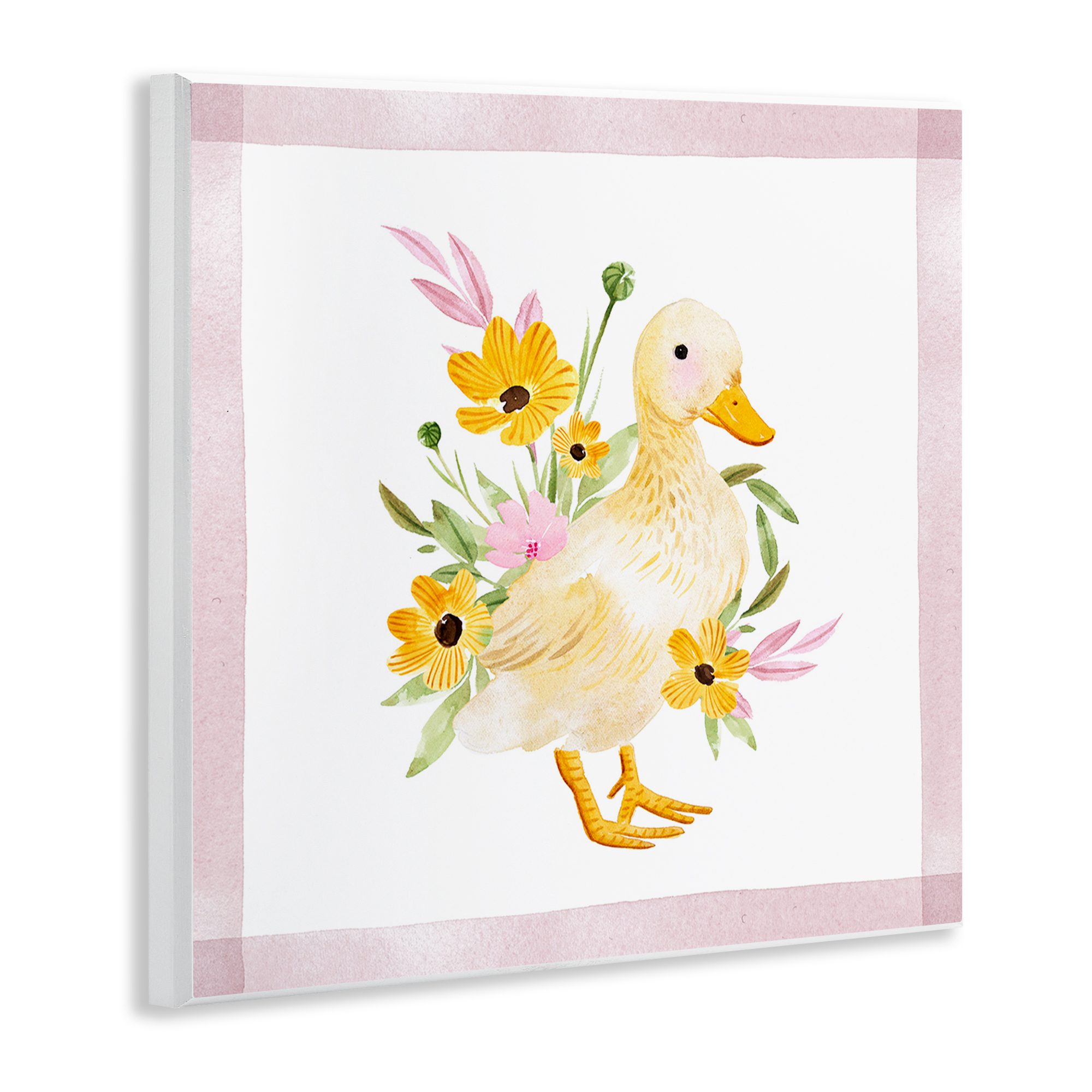 Stupell Industries Duck & Yellow Daisies Animals & Insects Painting Unframed Art Print Wall Art, 12 x 12