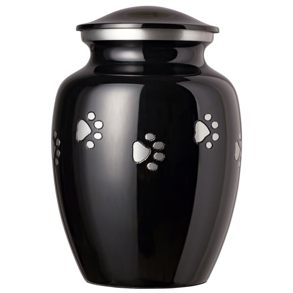 Ottillie Paws Series Pet Cremation Urn - Medium, Ebony Painted Finish/Horizontal Pewter Paws