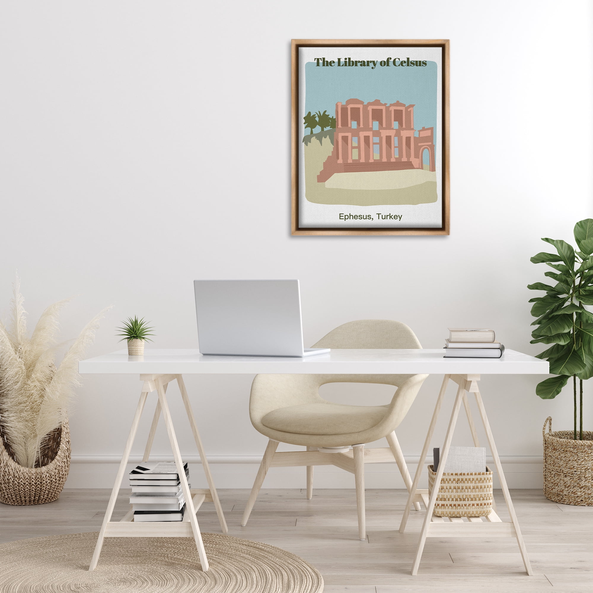 Stupell Industries Library Of Celcus Architecture Town & City Painting Brown Floater Framed Art Print Wall Art, 25 x 31