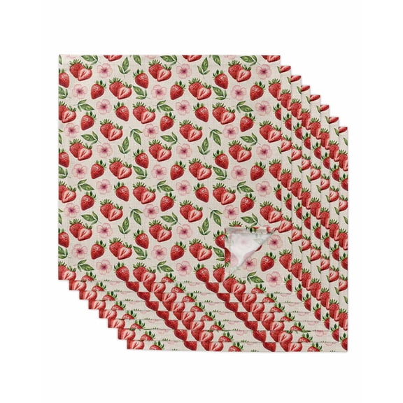 Red Strawberry Cloth Napkins Set of 8 Reusable Dinner Napkins, Country Fruit Summer Retro Tropical Cocktail Napkin Washable Table Napkins for Wedding/Holiday Party/Baby Shower 20"x20"