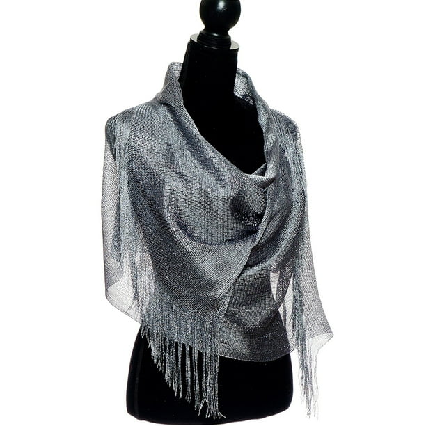 Pashmina - Pashmina Shawl Wrap Sparkle Fringe Weddings Party Evening Scarfs for Women - Dark