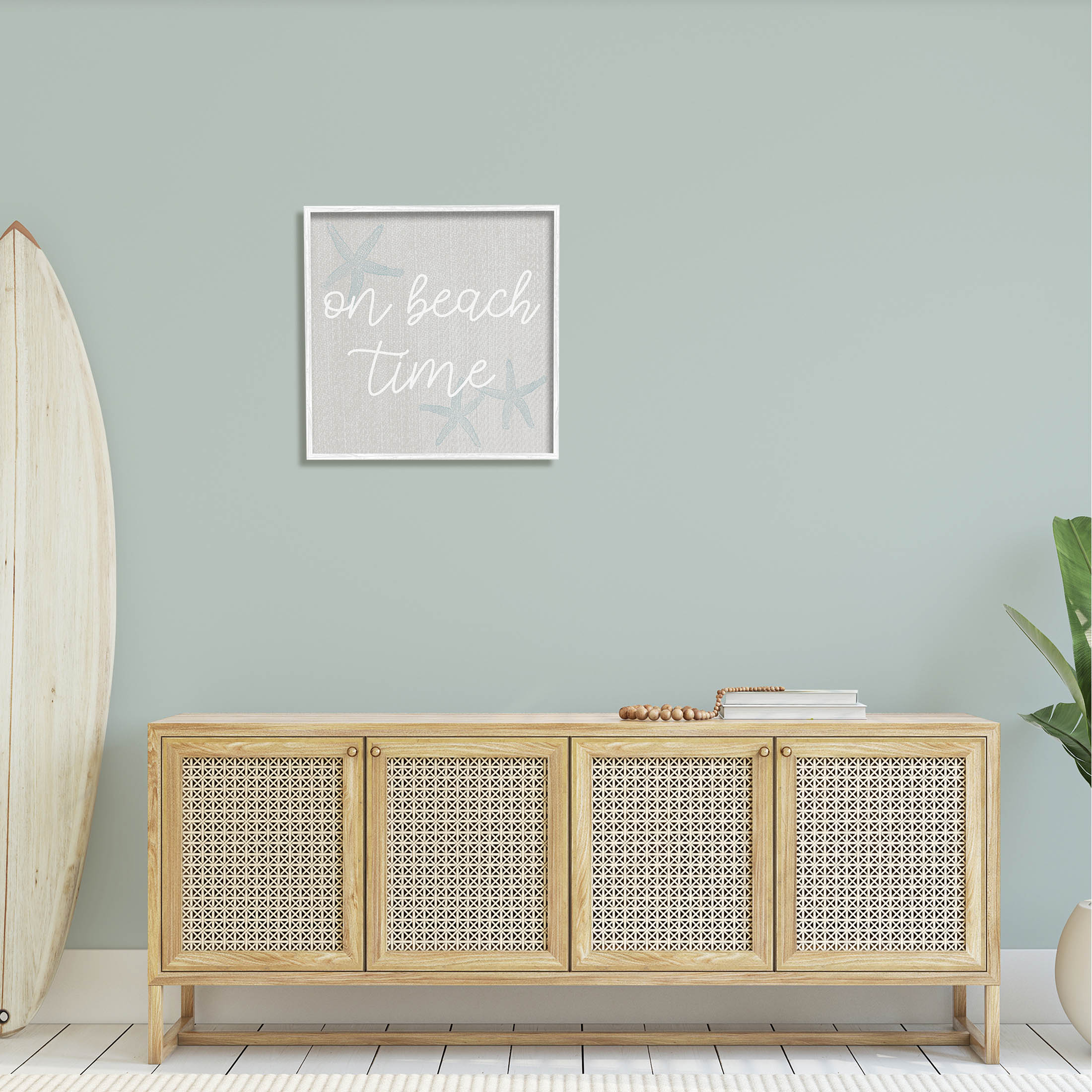 On Beach Time Starfish Phrase Coastal Graphic Art White Framed Art Print Wall Art