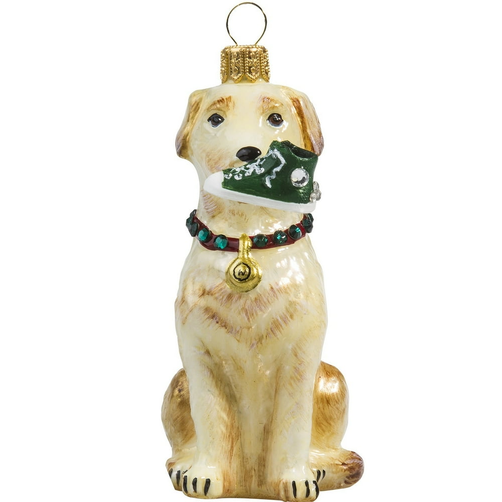 Yellow Lab with High Top Sneaker Polish Glass Christmas Tree Ornament Labrador
