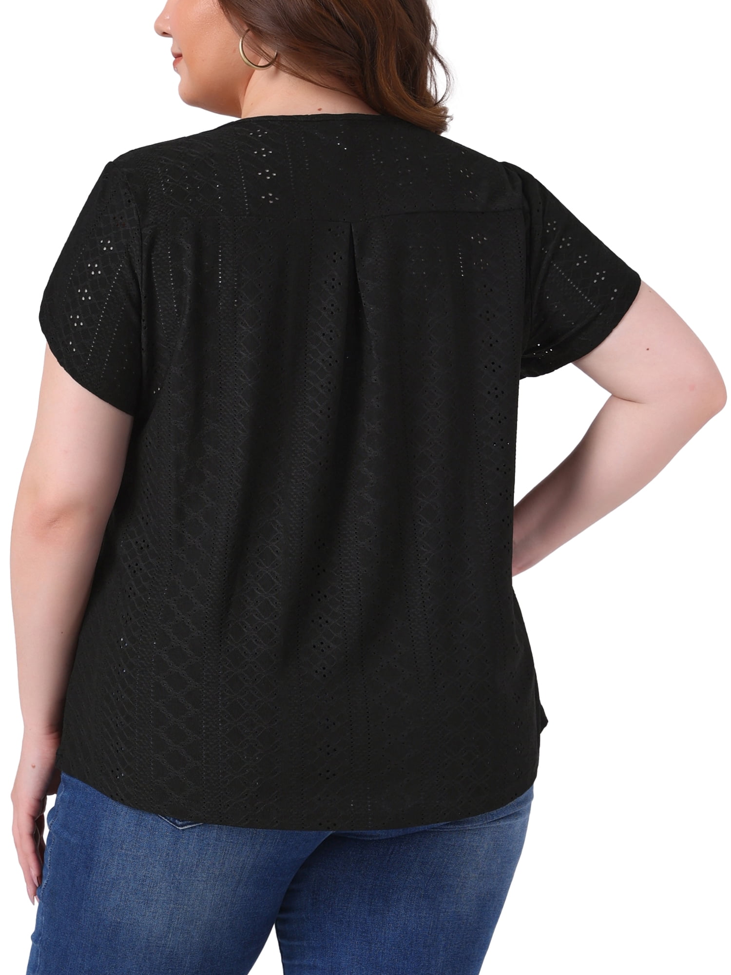 Women's Plus Petal Sleeve Keyhole Neck Loose Fit Casual Top for Women 3X Black