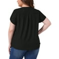 thumbnail image 4 of DARING DIVA Women's Plus Pleated Front Key Hole Neck Loose Fit Top 2X Black, 4 of 6