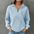 thumbnail image 2 of Otntypg Waffled Knit Sweatshirts for Women Fall Long Sleeve Casual Quarter Zip up Lapel Collared V Neck Pullover Tops Lightweight Fashion 2025 Outfit Sweatshirt with Pockets Light Blue S, 2 of 9