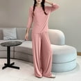thumbnail image 4 of ABATAB Plus Size Womens Pajama Sets 3/4 Sleeve Crewneck Shirt with Long Lounge Pants Soft Sleepwear Casual Comfy Pj Outfits, 4 of 5