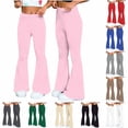 thumbnail image 3 of Naotn Women Elastic Waistband Yoga Pants, Trendy Casual Full‑Length Stretchy Flare Pants Street Going‑out Gym Solid Pants, 3 of 7