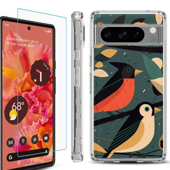 OneToughShield ® Compatible with Google Pixel 8 Pro, Shockproof Phone Case, with Tempered Glass Screen Protector - Songbird