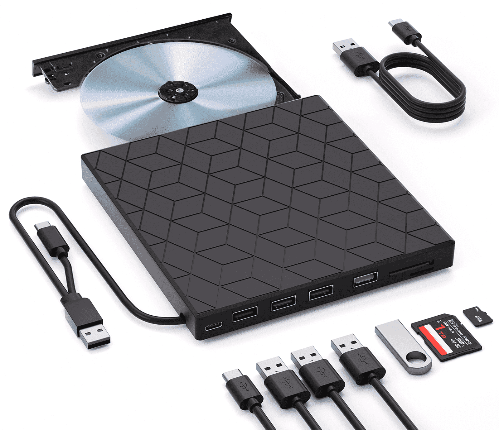 Finopo 8-in-1 External CD/DVD Drive, USB 3.0, Ultra Slim, with 4