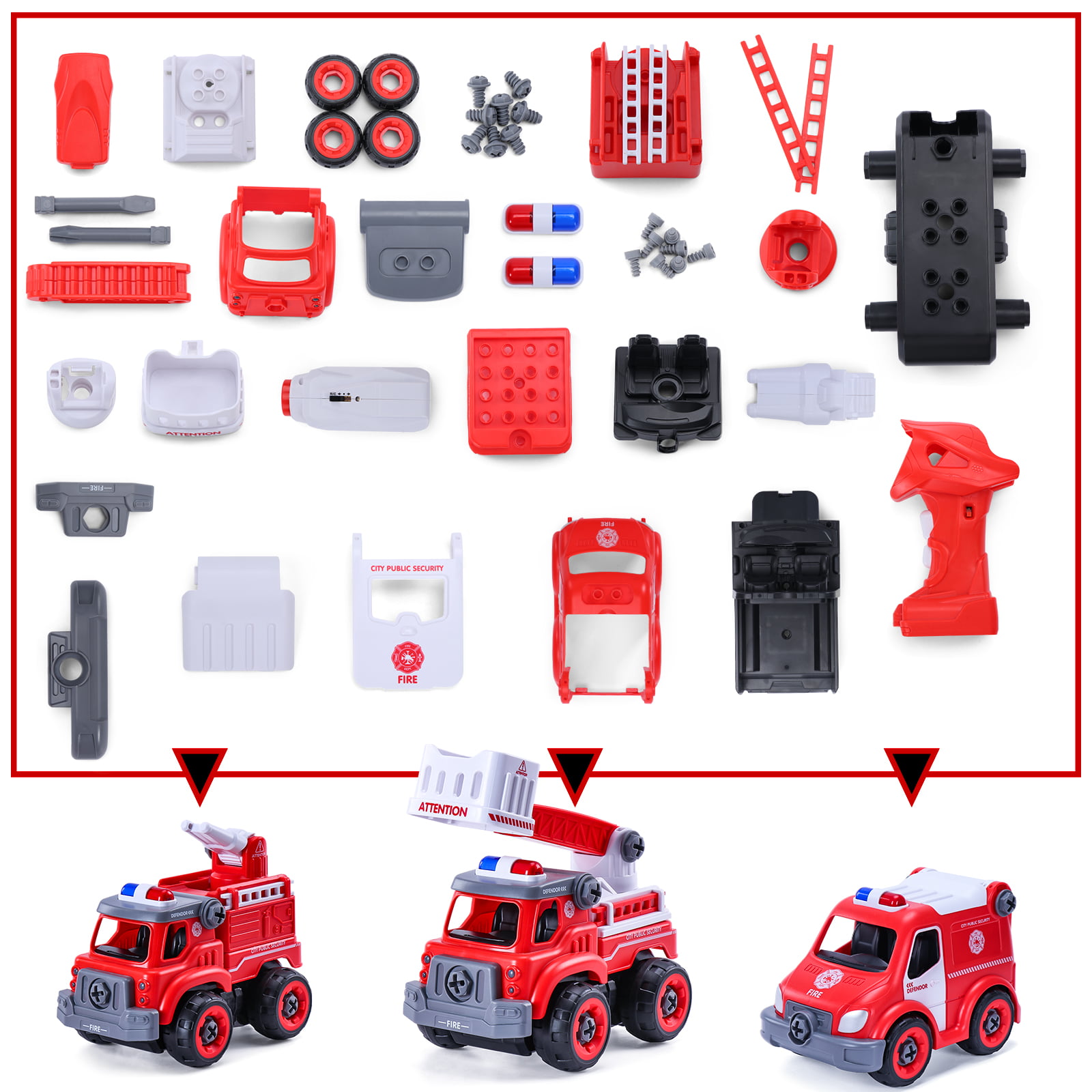 32 Piece GILOBABY Take Apart Police Car with 4 Policemen Lights and Sounds STEM Toy DIY Car with Drill Tool Build Your Own Car for Boys Age 3+ 