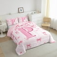 thumbnail image 3 of jejeloiu Personalized Letter P Bedding Comforter Set,Monogrammed Theme Twin Comforter Sets,Ribbon Bow Knot Bedding Set,Ultra Soft Bedroom Decor Reversible,2pcs, 3 of 8