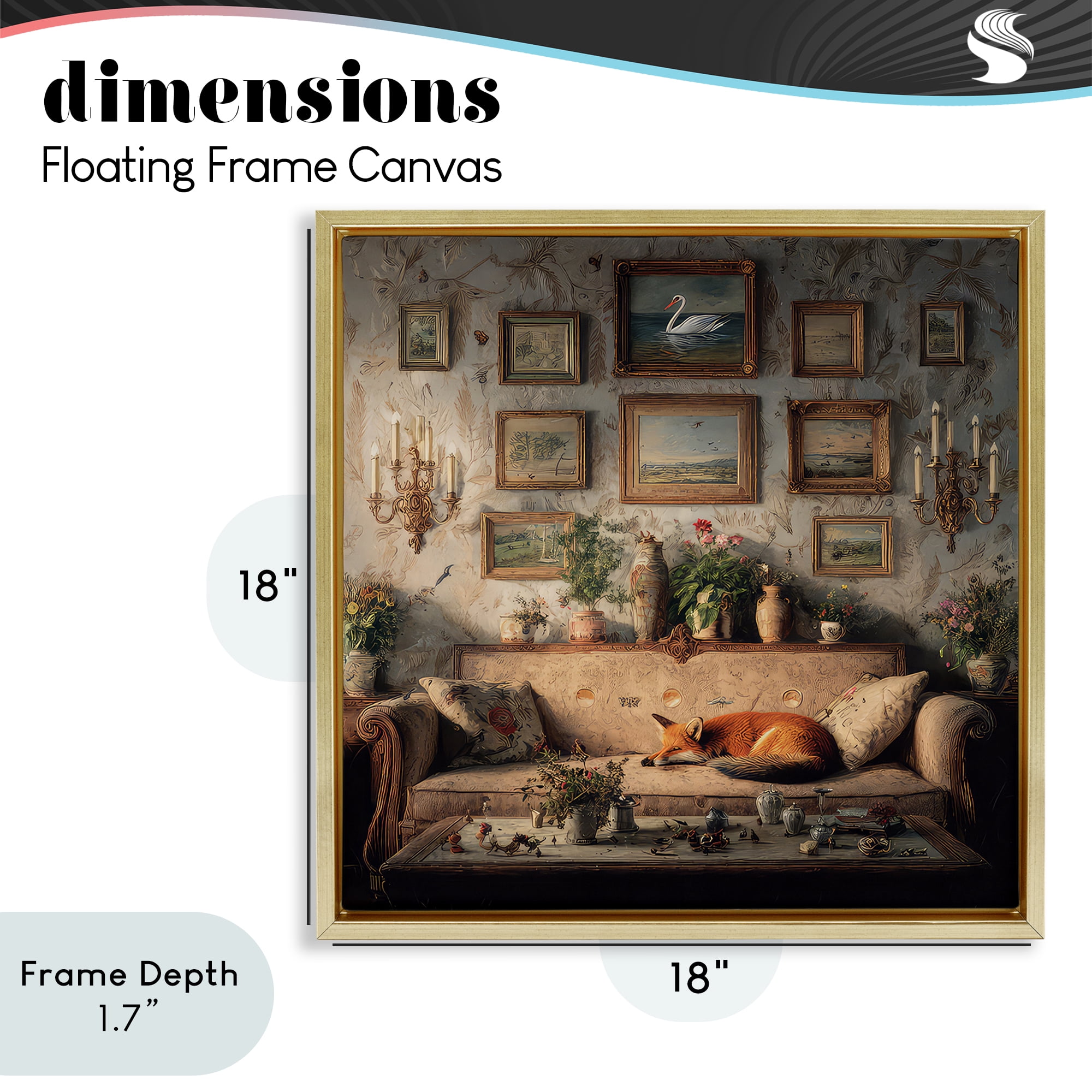 Stupell Industries Vintage Parlor with Fox Gold Framed Floater Canvas Wall Art, design by The Wands Want