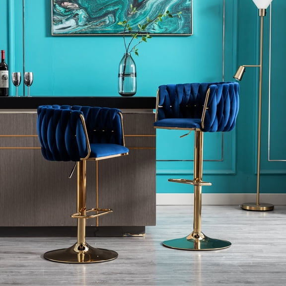Golden Legs and Swivel Base / Navy Bar Stools Set for Commercial Bar