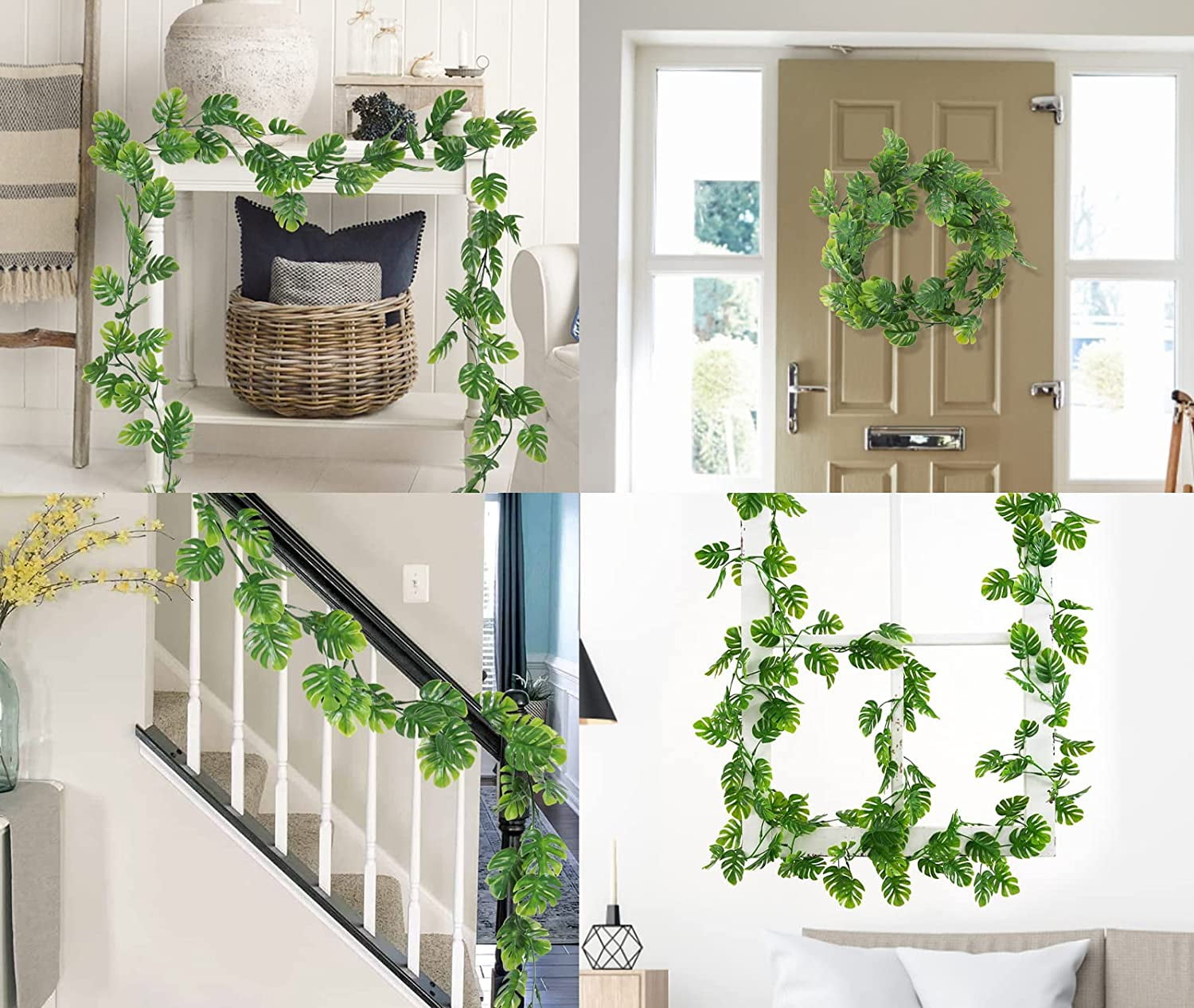 Xiao Hua 4Pcs Artificial Monstera Leaf Vines 5.9FT Fake Hanging Plants Ivy Palm Leaves Greenery Vines Faux Tropical Monstera Garland
