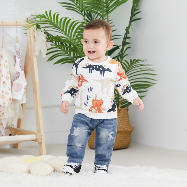 PatPat Baby Boy/Girl Basic Solid Color Hole Design Denim Jean