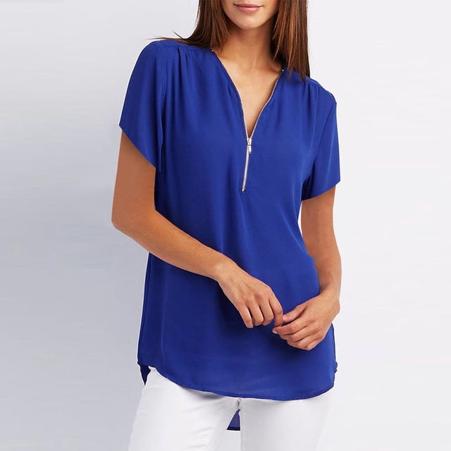 MKLEKYY Playeras Deportivas Mujer Camiseta Informal Para Mujer, Blusa Holgada Con Cuello En V Y Cremallera Talla XL