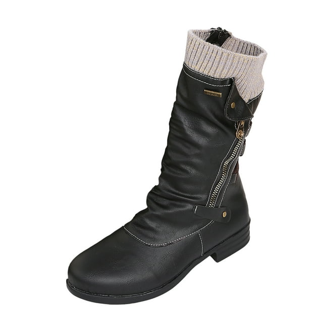 CEHVOM Bottes pour Femmes Vintage Hiver Fermeture Éclair Mi-Mollet Lacets Enfiler Chaussures Rétro pour Dames