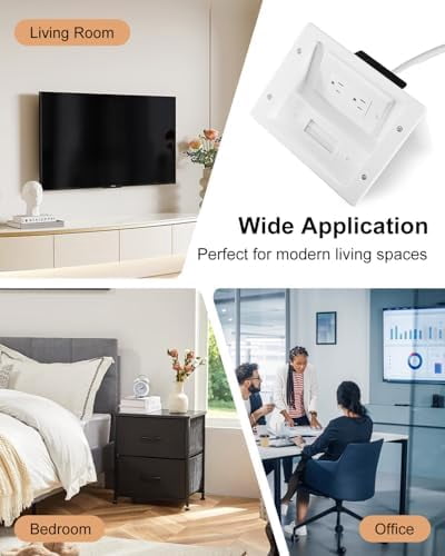 in Wall Cable Management Kit with 9ft Cord, Brush Wall Plate and AC Outlets, Wall Cable Concealer Kit for TV Cable Management, Home Theater Systems and HDMI Cables$$Tools