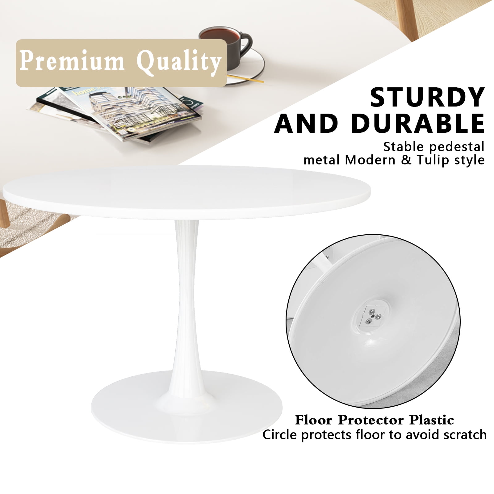 LTTROMAT Round Dining Table, 42 inch Tulip Table Pedestal Dining Table, Round Pedestal Table for Mid-Century End Table Coffee Office Living Room Table, White