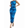 thumbnail image 2 of Women'S Sleeveless Summer Wedding Guest Dress Bodycon Floral Mesh Ruched Cocktail Maxi Dresses Blue S, 2 of 9