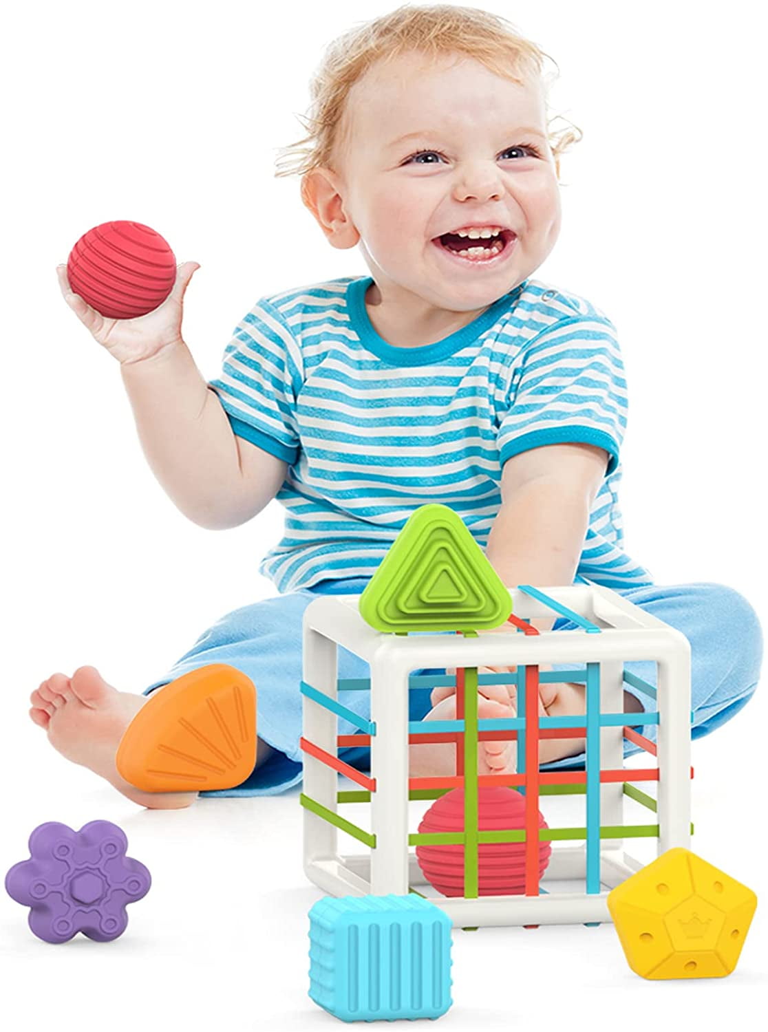 ANTIC DUCK Baby Shape Sorter Toys Colorful Cube Sensory Shape Blocks Developmental Learning Toys for Toddlers Age 1 2 3 Years Old Boys Girls Gifts
