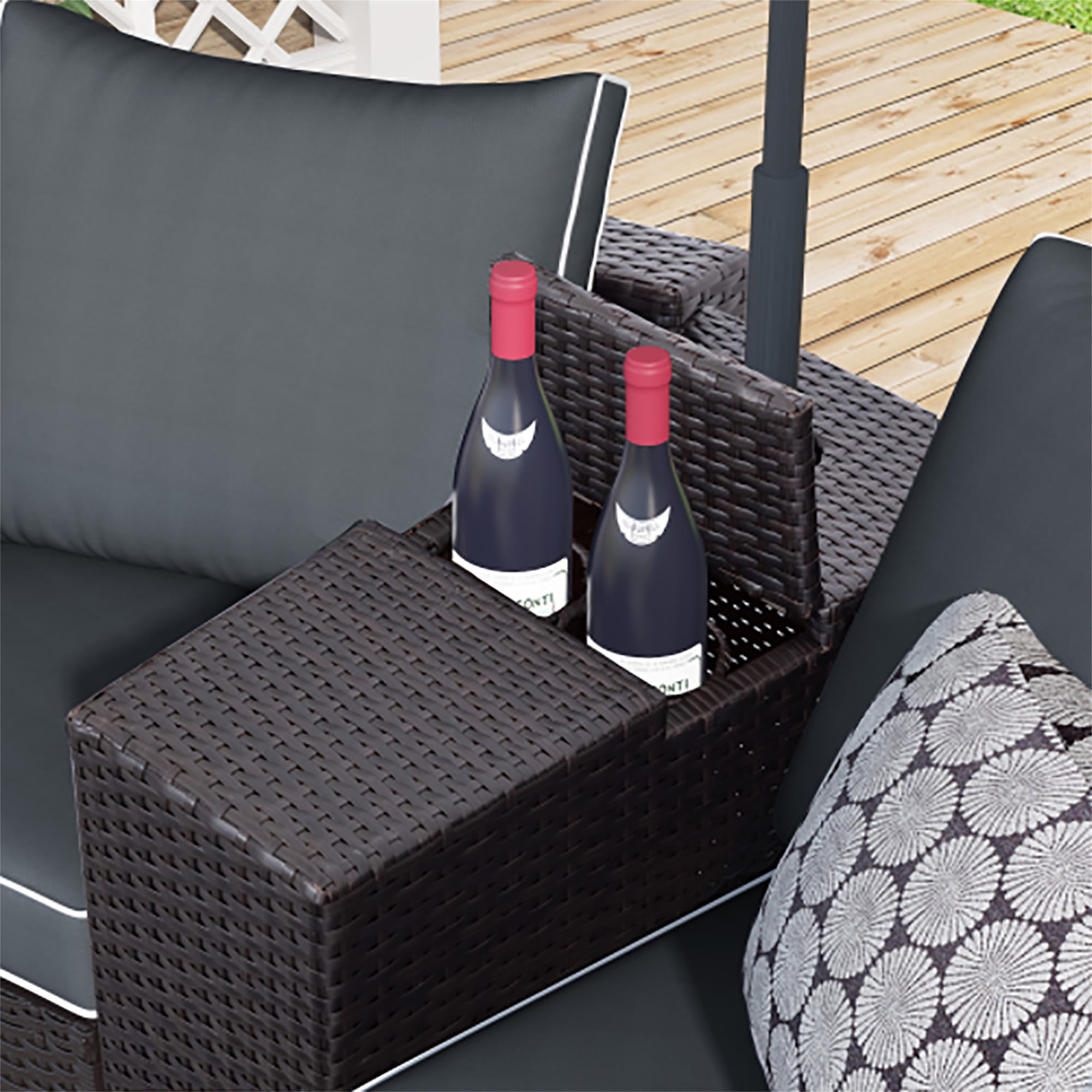 Kadyn Outdoor Combination Semi-circular Patio Rattan Sofa Set with a Storage Side Table for Umbrellas and a Multifunctional Round Table, Brown + Gray PE Wicker Conversation Furniture Set Kadyn Outdoor Combination Semi-circular Patio Rattan Sofa Set with a Storage Side Table for Umbrellas and a Multifunctional Round Table, Brown + Gray PE Wicker Conversation Furniture Set