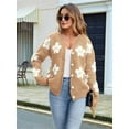 thumbnail image 3 of Women'S Floral Print Cardigan Long Sleeve Open Front Button Down V Neck Knitted Sweaters Camel M, 3 of 6
