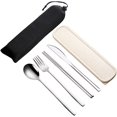 thumbnail image 1 of 4pcs Portable Travel Cutlery Set with Suitcase 18/10 Stainless Steel Reusable Flatware Set(Silver), 1 of 5