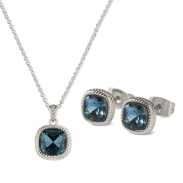 Set de Joyería para Mujer Oro 14k o Plata con Zirconia Cúbica LuckyLy, Juego de Collar y Aretes Mujer, Modelo Cleo Azul azul UNITALLA