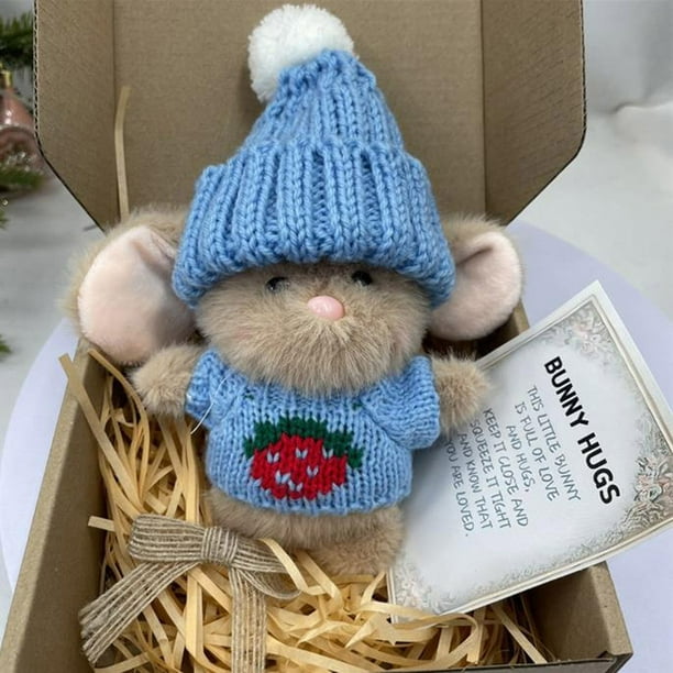 Decoraciones de Pascua, adornos de Pascua, regalos de Pascua, mini lindo regalo de Pascua con gorro de punto y bolsillo de terciopelo suave, apoyo emocional con caja de regalo y tarjeta, muñeco de pel