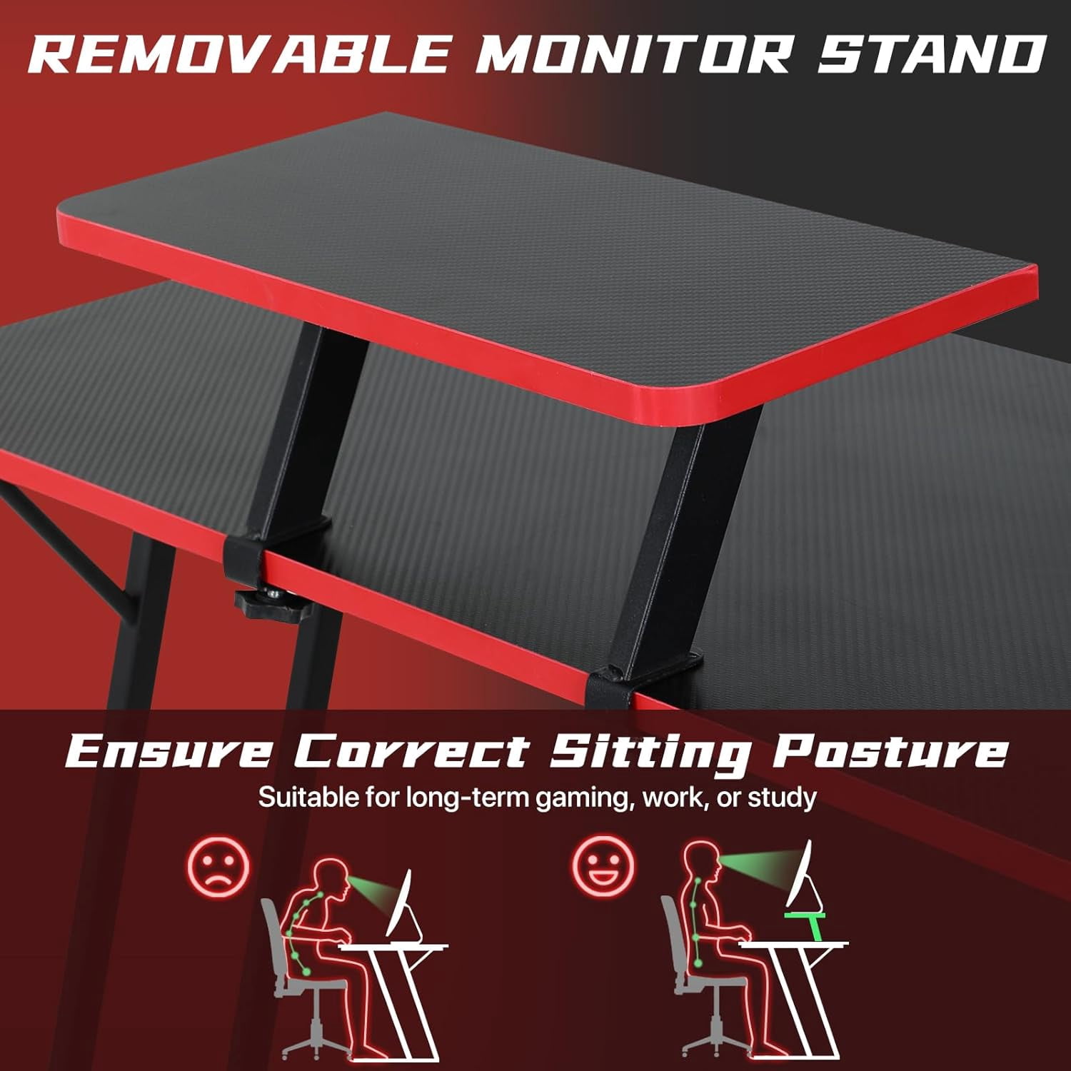 CL.HPAHKL L Shaped Gaming Desk, Corner Computer Desk Table with Monitor Stand for Home Office Study Writing, Black