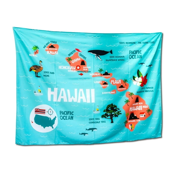 Birdy Boutique Hawaii State Map Tapestry – 60" x 42" Educational Wall Hanging