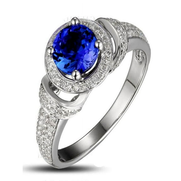 Vintage 1.50 Carat Blue Sapphire and Diamond Art Nouveau Engagement Ring in 10k White Gold