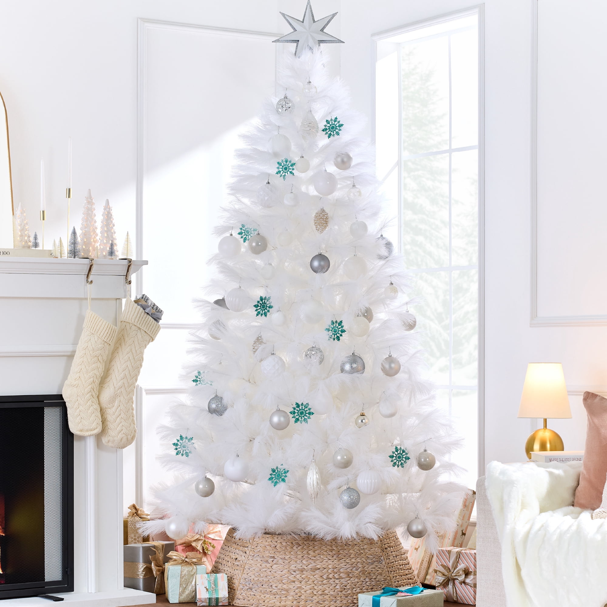 Best Choice Products 4.5ft Premium Artificial White Pampas Christmas Tree Holiday Decor w/ Foldable Metal Base