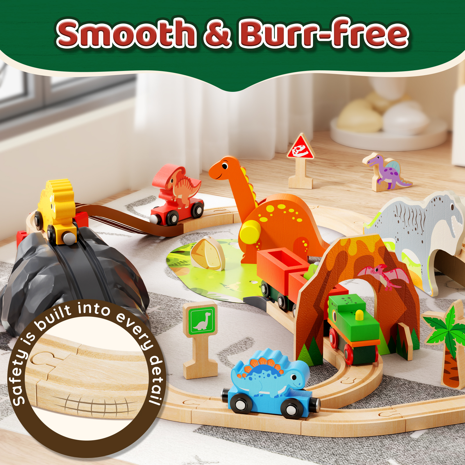 KWANITHINK Wooden Dinosaur Train Set with Tracks photo 6