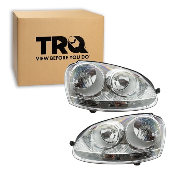 TRQ 2 Piece Headlight Assembly Set Driver & Passenger Side Fits 2006 Volkswagen Golf 2007-2009 GTI 2005-2010 Jetta 2006-2009 Rabbit 8th Vin Digit "K" VW2502127 VW2503127
