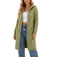 thumbnail image 2 of Naotn Hooded Cardigan for Women Fashion Casual Solid Color Cable‑Knit Open‑Front Long Sleeve Sweater Tops, 2 of 8