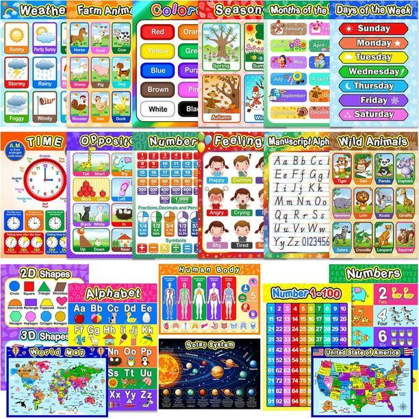 Educational Preschool Posters for Toddlers and Kids 
