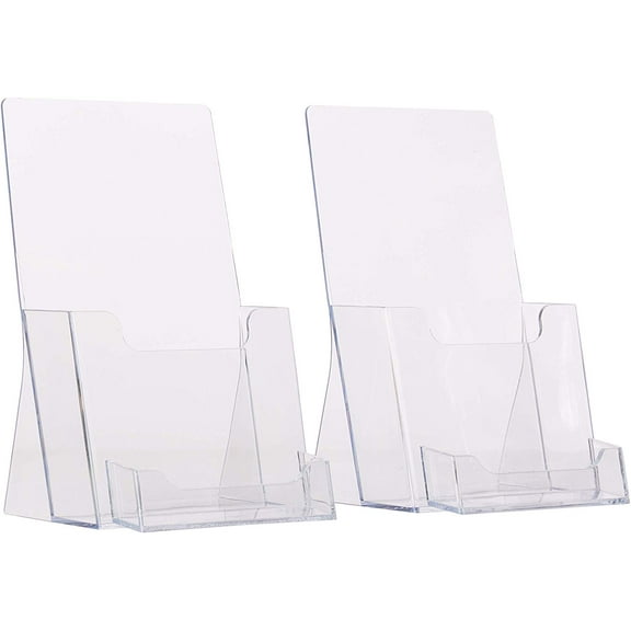 YOUNISALE - [2 items] Tri-Fold Brochure Holder with Business Card Holder - Clear Acrylic Counter-top 4" Wide