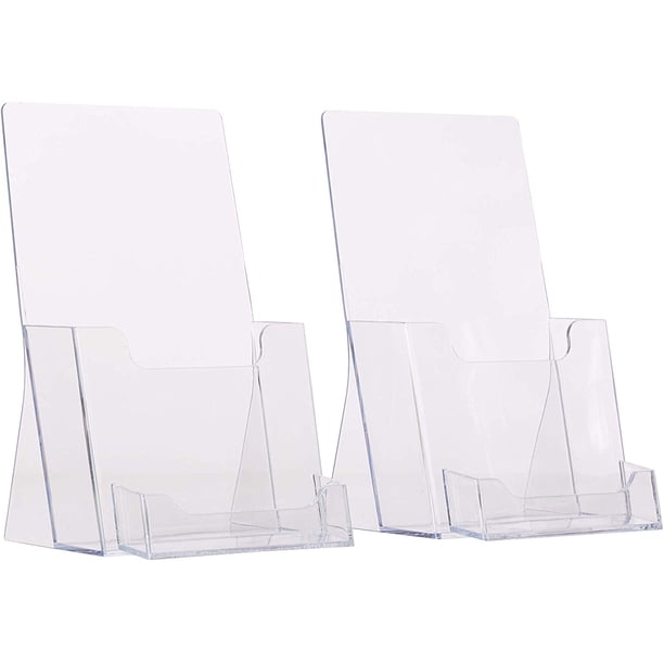 [2 items] TriFold Brochure Holder with Business Card Holder Clear