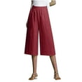 thumbnail image 2 of Aloohaidyvio Pants for Women,Womens Solid Color Casual Loose Broad Leg Straight Barrel Cotton Linen Capris Pants, 2 of 6