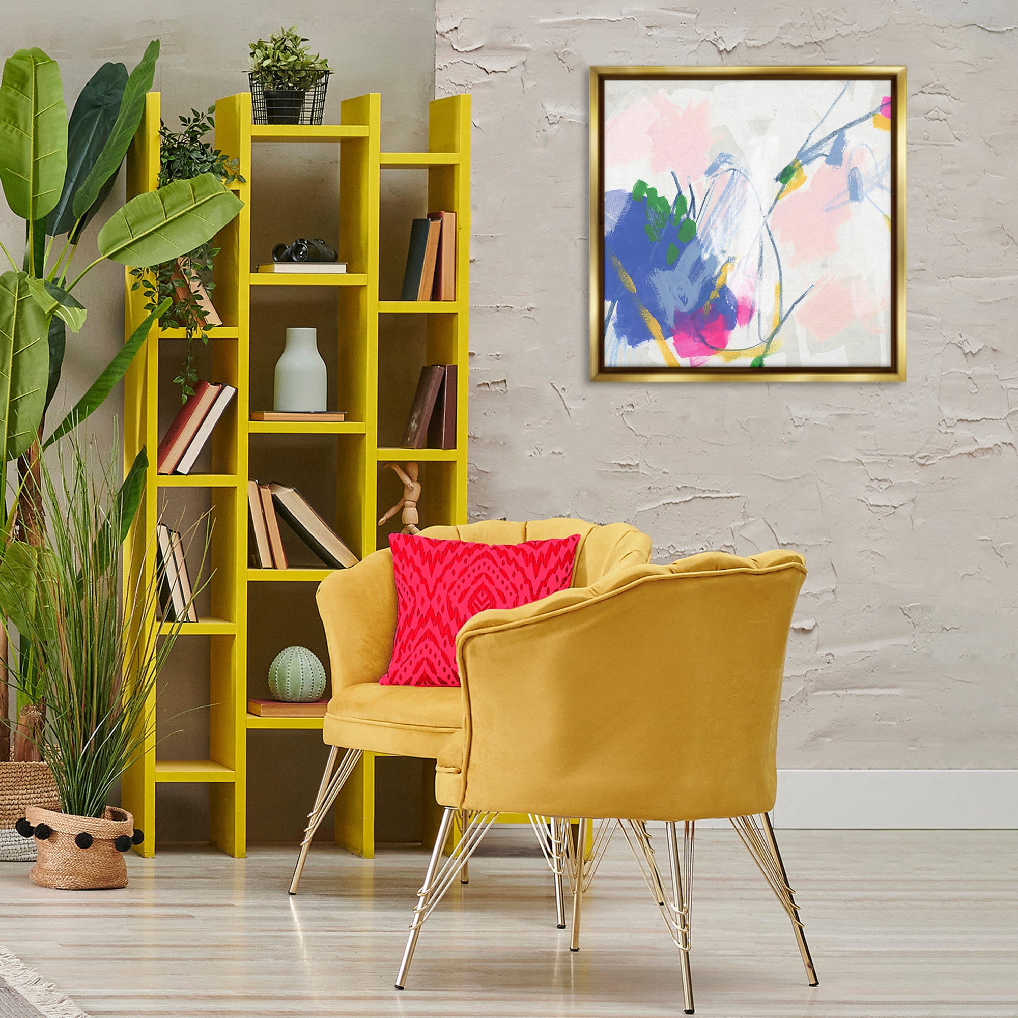 Stupell Industries Pink & Blue Abstraction Abstract Painting Gold Floater Framed Canvas Art Print Wall Art, 25 x 25