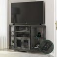Dextrus Farmhouse Corner TV Stand for TVs up to 55 inch with Power Outlet, Wood Entertainment