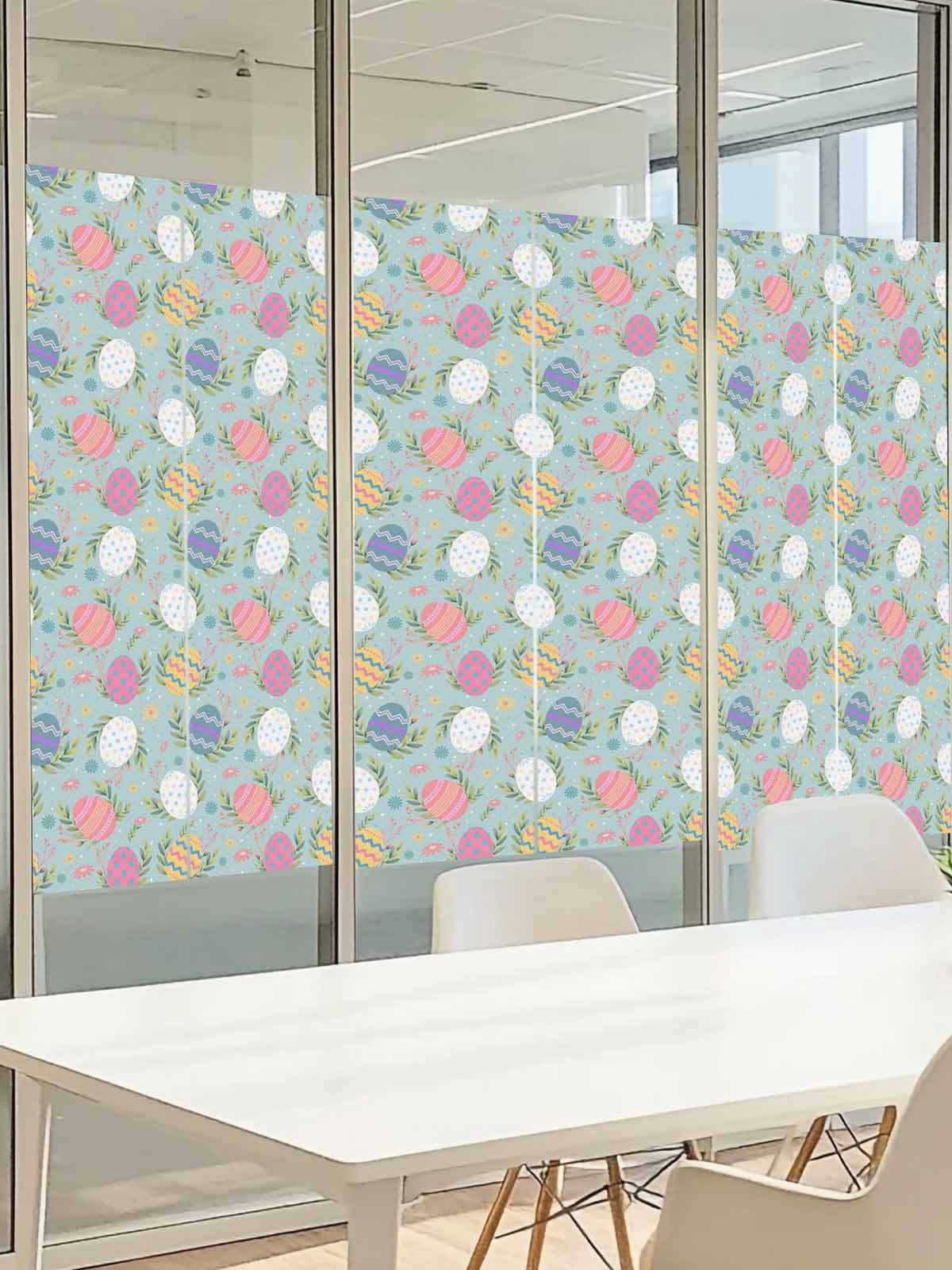 Easter Eggs Window Privacy Film, Spring Pink Blue Yellow White Eggs Blue Green Frosted Glass Window Clings Static Cling UV Heat Blocking Reusable Door Sticker for Bathroom 23.6 x 59 Inch