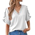 thumbnail image 2 of Camisa de Manga Corta con Cuello en V de las Señoras Casual, de Moda de Color Sólido para el Verano, 2 of 7