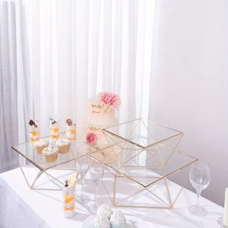 Set of 3 | Gold metal geometric stackable cake dessert stand base with square plastic top