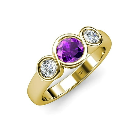 

Amethyst and Diamond (SI2-I1 G-H) Infinity Three Stone Ring 1.45 ct tw in 14K Yellow Gold.size 5.5